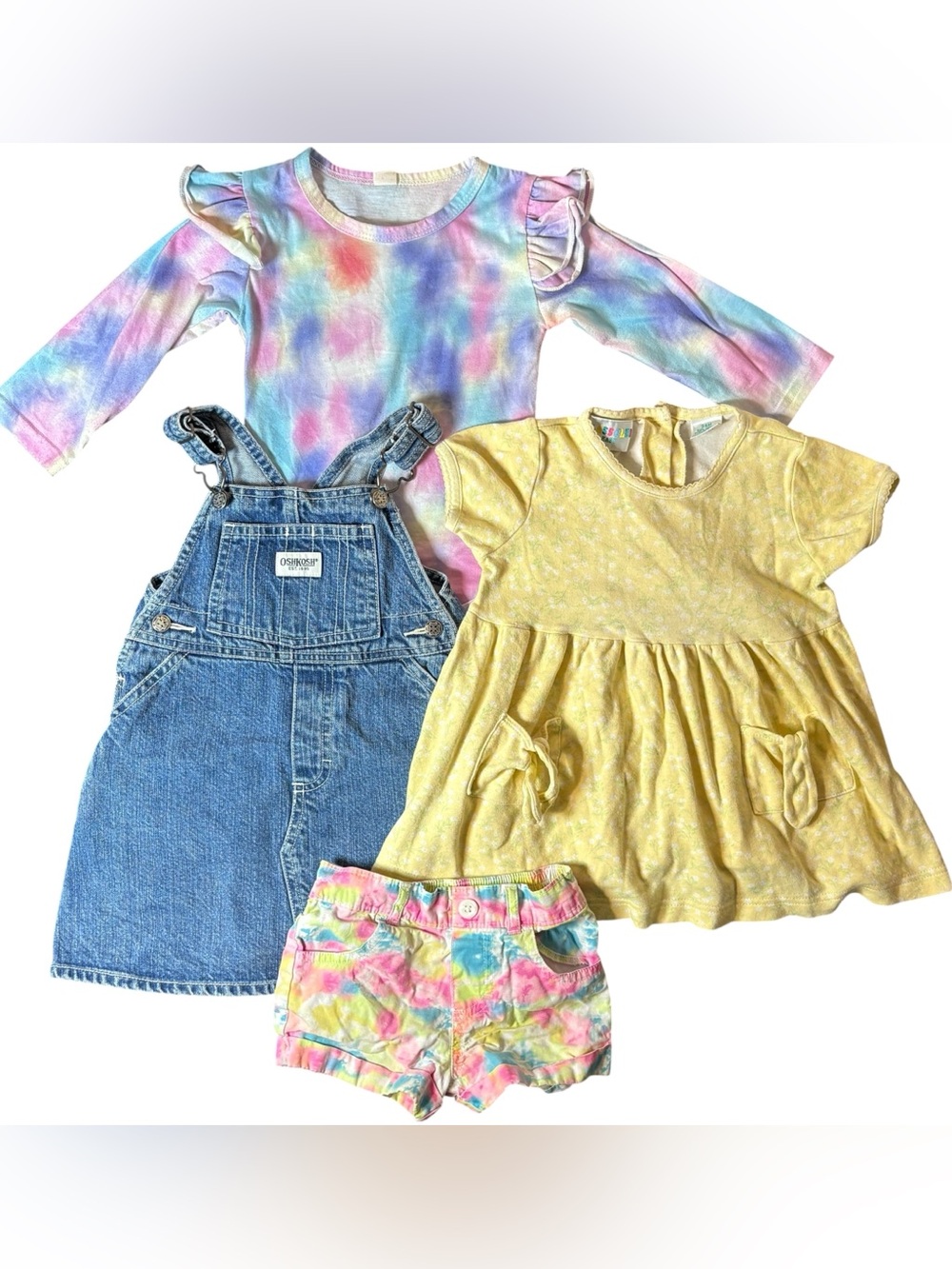 Toddler Girl Spring Outfit Bundle OshKosh Denim Jumper Dress Tie Dye 24M